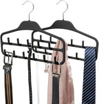 FairyHaus Belt Hanger Organizer 2 Pack, Non Slip Tie Rack Holder, Durable Hanging Closet Accessory Hooks for Belts, Ties, Jewelry, Scarves, Black