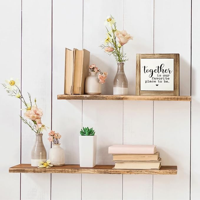 Home Decor Signs, Decorative Wooden Box Signs, Farmhouse Desk Sign, Home Decor for Living Room, Family Decors, Housewarming Gift, Together is Our Favorite Place to Be Sign, 5.9×5.9 inches