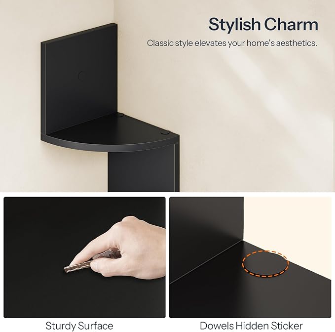HOOBRO Corner Shelf Wall-Mounted, Set of 2 Floating Corner Shelves for Wall, 5-Tier Corner Bookshelves for Living Room, Bedroom, Bathroom, Home Office, Black BK26BJP201