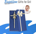 Tryuunion Baby Wall Cross Baptism and Christening Gifts for Girl, 7-inch Olive Golden Blessing Catholic Girl Baptism Crosses for First Holy Communion, and Dedication Baptismal Gifts from Godparents