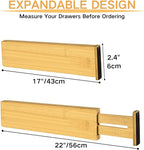 Bamboo Drawer Dividers Set of 4, Adjustable Drawer Organizers for Kitchen, Bedroom, Bathroom, Dresser & Office (17"-22")