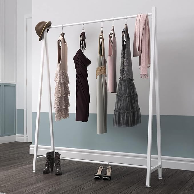 DR.IRON White Metal Clothes Racks Garment Rack, Modern White Clothing Rack Free Standing Hanging Rod for Boutique Retail, Clothes Store, Laundry Room(47’’L)