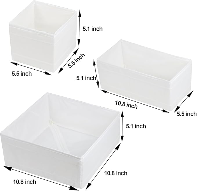 Washable Cloth Drawer Organizer, Set of 4 Foldable Sock Dresser Drawer Organizers Storage Boxes, Fabric Storage Boxes Closet Cabinet Organizer for Clothes (White, S+2M+L)