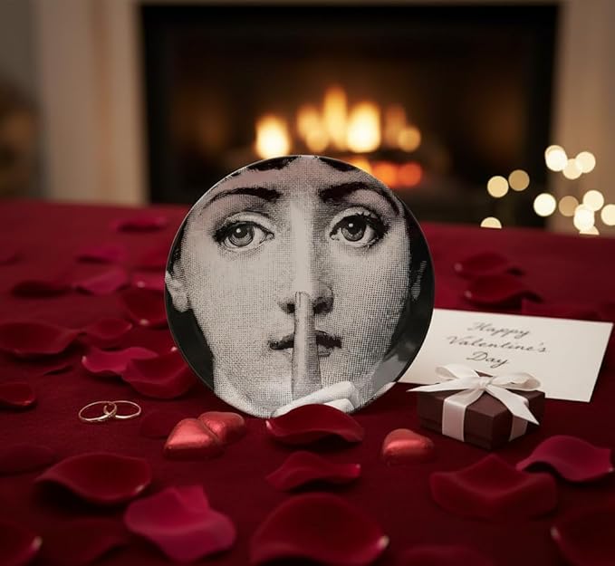 10" Italian-Style Decorative Plate – Modern Face Art Design, Handcrafted Ceramic Platter for Tabletop, Shelf, or Wall Display (Shhh)