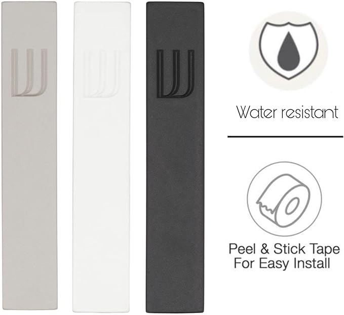 A&S Mezuzot Modern Concrete Mezuzah Case with Scroll, Easy Peel and Stick Mezuza (Black+ Engraved Shin, 5 Inches)