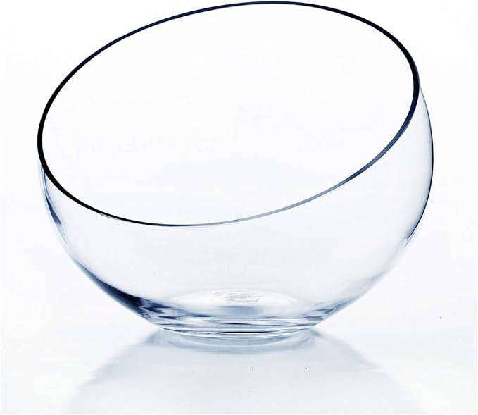 WGV Slant Cut Bowl Glass Vase, Width 9", Height 8.25", Clear Terrarium, Candy Dish, Fruit Jar, Floral Container for Wedding Party Event, Home Office Decor, 1 Piece