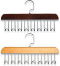 Belt Hanger 2Pcs Belt Hanger with 16 Hooks Bra Hangers for Closet,Space-Saving Wooden Closet Hanger Organizer for Ties, Scarves, Bras,Tank, Tops (1Wood Color 1Brown)
