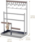 ProCase Jewelry Organizer Stand Necklace Organizer Earring Holder, 6 Tier Jewelry Stand Necklace Holder with 15 Hooks, Jewelry Tower Display Rack Storage Tree for Bracelets Earrings Rings -Grey