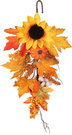 Ochine Artificial Fall Teardrop Swag - Autumn Harvest Hanging Flower for Front Door - Thanksgiving Halloween Christmas Decoration