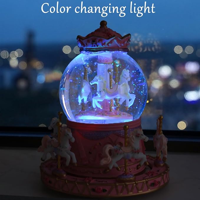 Carousel Music Box, Snow Globe Music Box, Carousel Horse Snowglobe with Light, Music Boxes for Girls, Gifts for Granddaughter