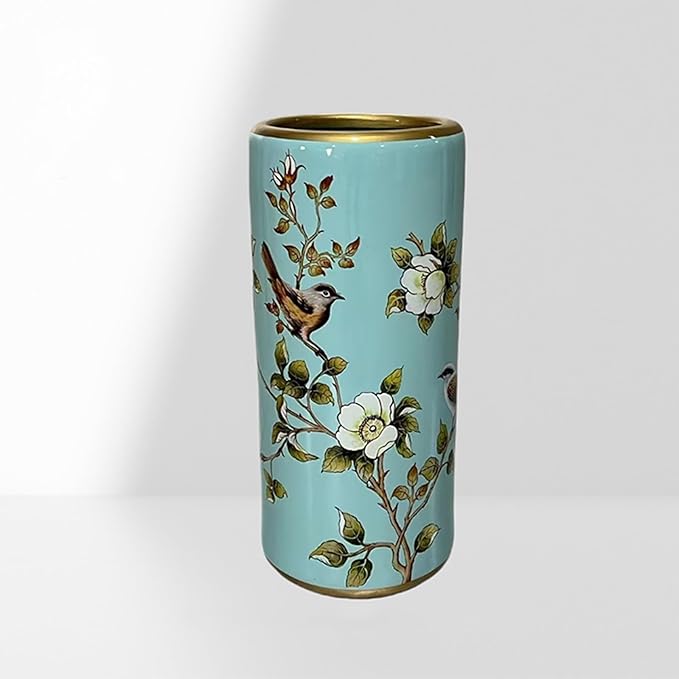 Ceramic Umbrella Stand Umbrella Holder for Entryway Hand-Made Umbrella Stand Barrels Umbrella Holder Cane Floor Standing Vase Ceramic Storage Bucket for Home Office Entrance Indoor.(Light blue 2022)