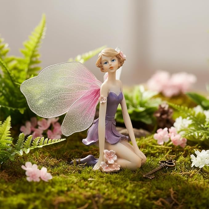 Comfy Hour Flower Fairy Figurine in Pastel Violet Dress, Whimsical Mythical Statue, Fairyland Collection Collectible for Home Office Shelves, Artisan Crafted Polyresin Desktop Accent, 1 Unit