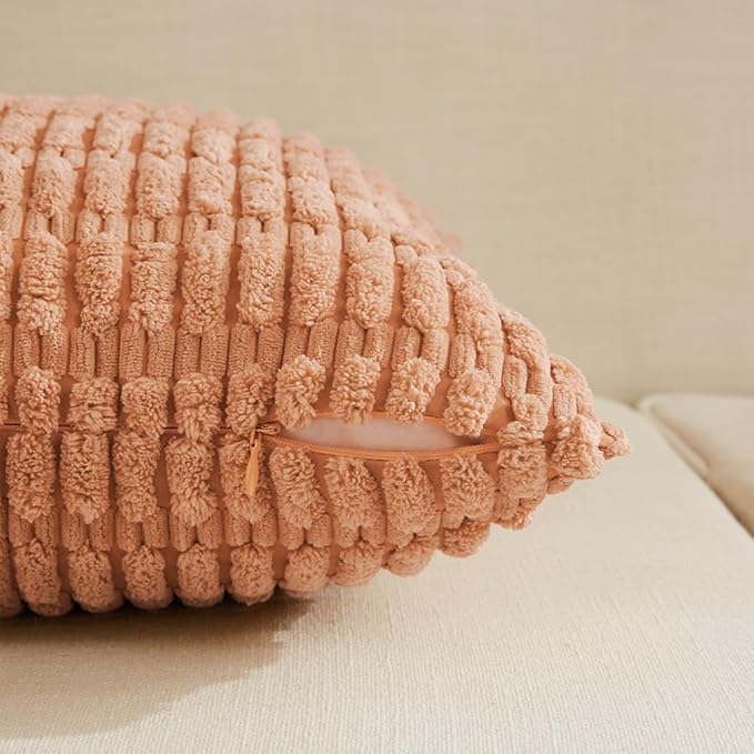 Fancy Homi 4 Packs Decorative Throw Pillow Covers for Living Room Couch Bed, Modern Farmhouse Boho Home Décor Accent Cushion Case, 24" x 16", Peach