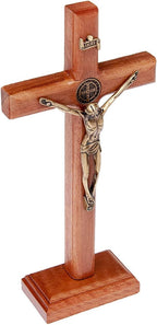 Intercession Wall and Table Wood Cross Crucifix (7.5 inch - Antique Gold)