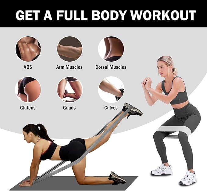 Long and Short Fabric Resistance Bands with Door Anchor, Non-Slip Stretch Booty Bands for Working Out Women & Men, Loop Exercise Elastic Bands for Home Physical Therapy Yoga Pilates
