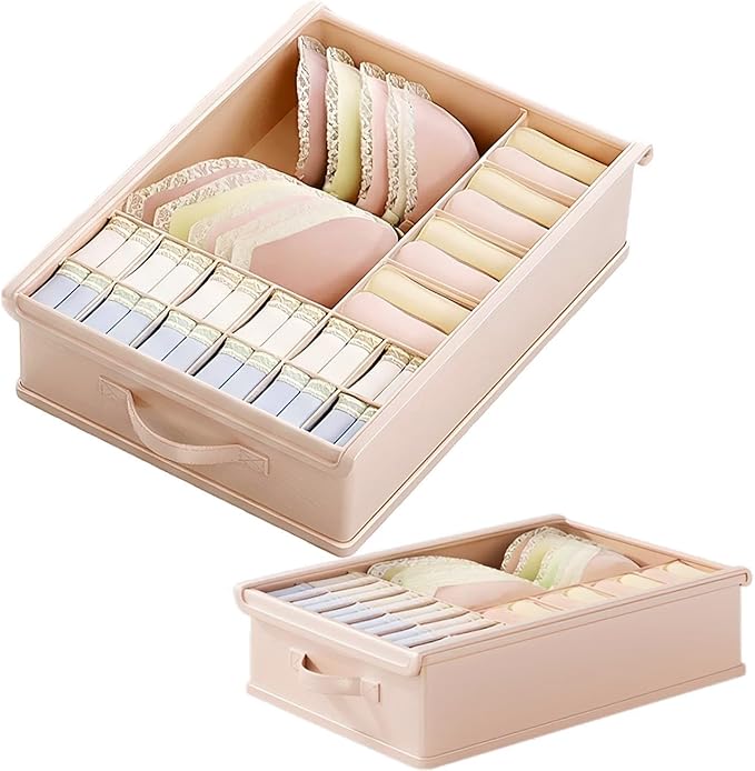 1 Pack Drawer Organizer Dividers with Lid, 17 Cell Underwear Organizer for Closet Organizers and Storage Boxes, Foldable Wardrobe Clothes Storage Bins for Underwear, Socks, Bras, Ties, Lingerie