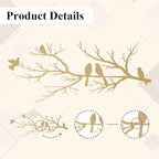 ESTART Metal Birds Wall Art, Metal Vivid Birds on Branch Silhouette Wall Decor Gold Leaves with Bird Outdoor Hanging Wall Sculpture for Home Living room Bedroom Balcony Garden (Gold, Large)
