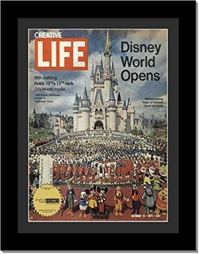 Creative Picture Frames 10.5 x 13.12 Magazine Frame with Full-Strength Glass, Holds Up To A 1/4" Thick Media with Installed Hangers for Easy Mounting, 12x14 Manhattan Black Frame with Black Mat