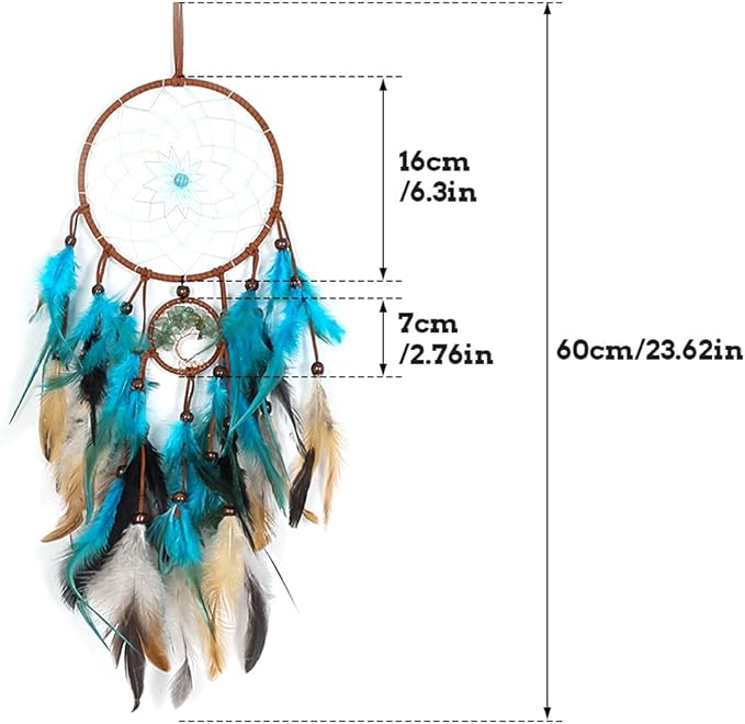 Dream Catcher, Blue Tree of Life with Feathers Dreamcatcher Wall Decor Indians Traditional Circular Net Hanging Decor for Home, Bedroom(Blue)