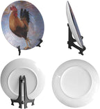 Rooster Decorative Plates, 6 Inch, Watercolor Painting Rooster Round Display Plate, Hanging Decorative Plate with Display Stand, for Home Kitchen Bedroom Decorative Ornaments