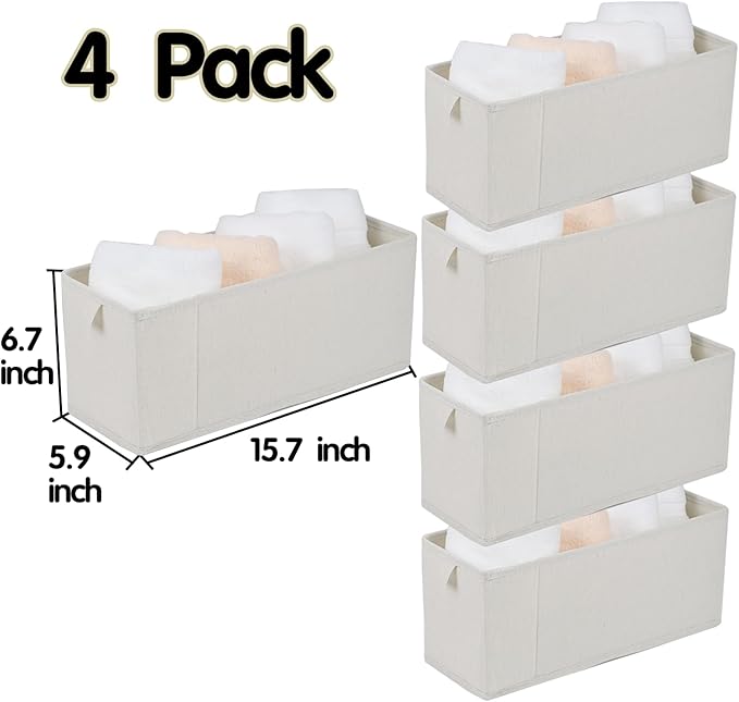 Narrow Fabric Storage Bins, 4 Pack Foldable Storage Baskets for Shelves, Decorative Linen Closet Organizers and Storage, Storage Box Container for Organizing Clothes Toy Pantry Wardrobe Closet