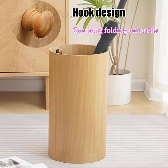 Chinese Vintage Umbrella Holder Solid Wood Umbrella Storage Rack with Drip Tray Commercial Umbrella Holders Cylindrical Straight Umbrella Bucket Umbrella Stand Holder Indoor for Entryway.(Wood)