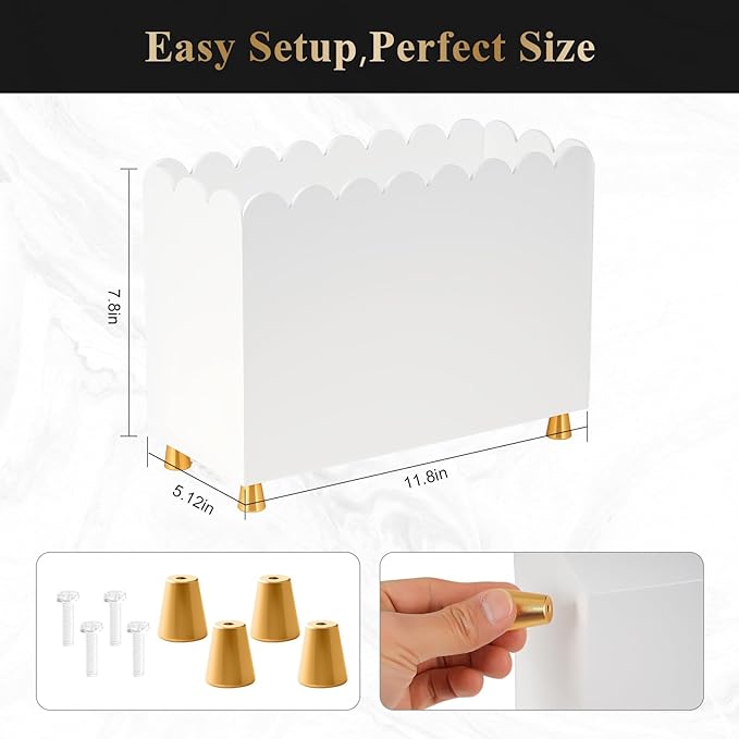 Acrylic Magazine Holder, Magazine Rack Floor,Sleek White Stylish Organizer with Luxe Gold Metal Feet and Wave Edge Design Space Saving Storage for Books Newspapers Office Supplies,Home Office(White)