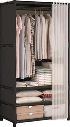 Portable Closet,Portable Closets for Hanging Clothes,Japanese Style Wardrobe with 1 Hanging Rods,2 Storage Shelves,27.5" L x 17.7" W x 65.1" H,Black