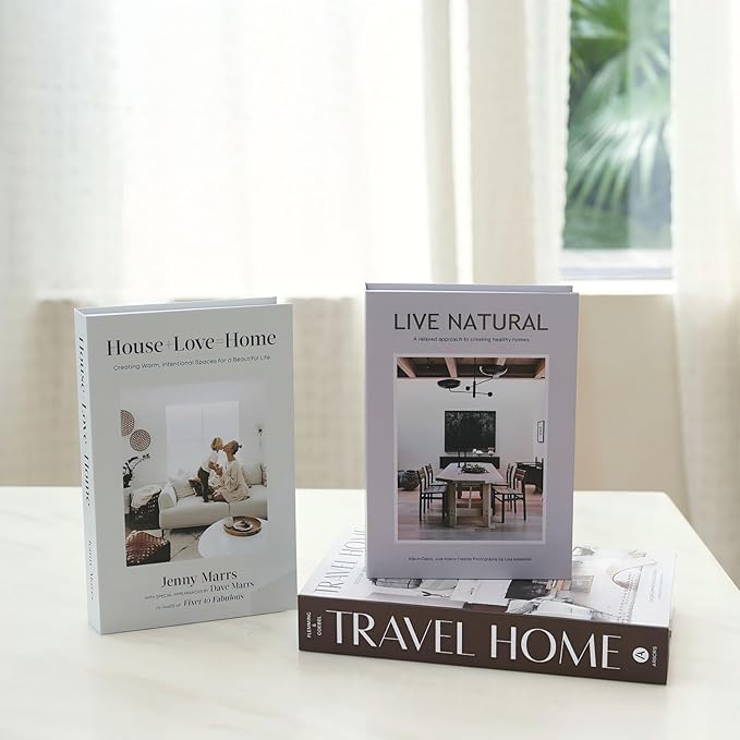 3 PCS Faux Decorative Books for Home Decor-Coffee Table Books Decor-Aesthetic Fake/Faux Books for Decoration,libros Decoration for Coffee Table, Shelf Accessories (Travel House Live Natural)