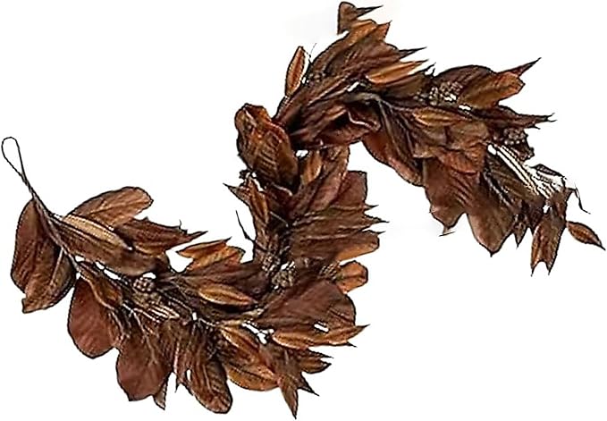 Brown Leaf Wreath, Artificial Realistic Reusable Leaf Swag Fall Porch Decorations Outdoor for Mantle Fall Decorations for Home (2-180)