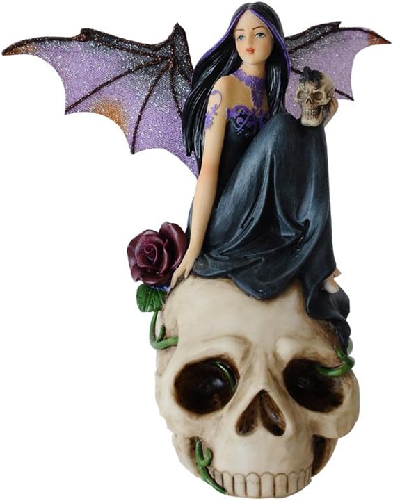 Comfy Hour 7" Dark Fairy Sitting on Skull Figurine, Gothic Fantasy Statue with Mystical Wings, Unique Home Office Desktop Decor Accent, Polyresin Artisan Crafted Sculpture, 1 Unit