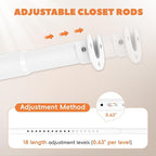 Closet Rod 30-51 Inches, Adjustable Heavy Duty Metal White Closet Rods for Hanging Clothes 1.3 Inches Diameter for Wardrobes Laundry