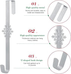 Wreath Hangers for Front Door,15" Sturdy Metal Wreath Doors Hangers,Over The Door Hooks for Front Porch Decor,Garland Hooks Holders for Halloween Christmas Decorations (Silver Snowflakes, 4 Pack)