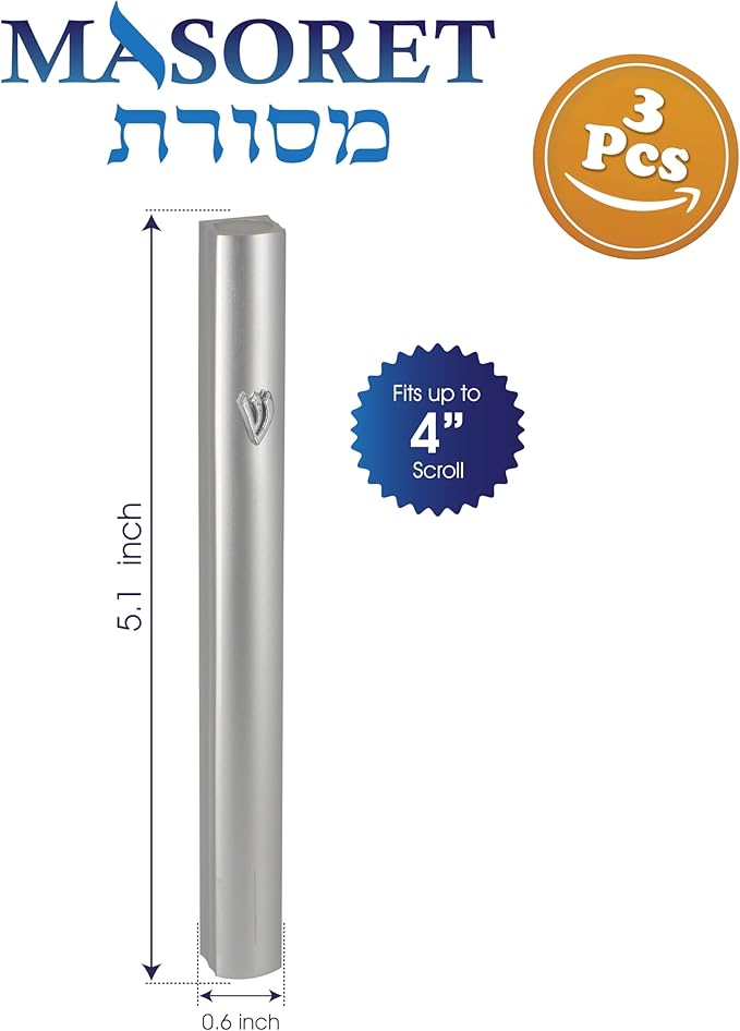 3-Piece Aluminum Door Mezuzah Cases: Special Profile, No Holes, 4-Inch 10cm Hebrew Parchment Scroll Holder Boxes