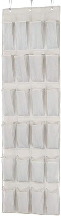 Amazon Basics 24 Medium Mesh Pocket Over-the-Door Hanging Shoe Organizer, Space Saving Shoe Storage, Light Grey | Over-the-Door, 24