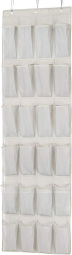 Amazon Basics 24 Medium Mesh Pocket Over-the-Door Hanging Shoe Organizer, Space Saving Shoe Storage, Light Grey | Over-the-Door, 24