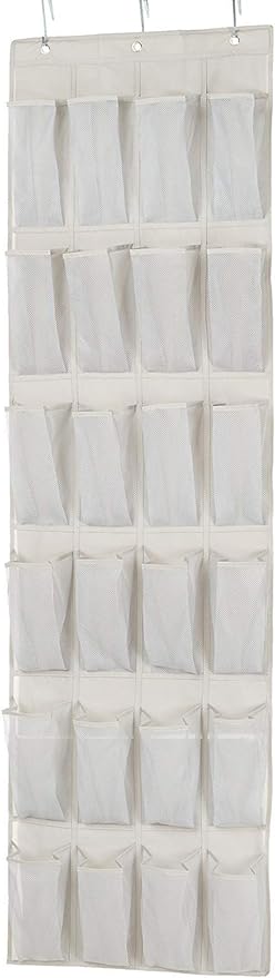 Amazon Basics 24 Medium Mesh Pocket Over-the-Door Hanging Shoe Organizer, Space Saving Shoe Storage, Light Grey | Over-the-Door, 24