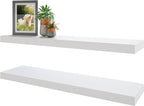 BAMEOS Floating Shelves, 31W x 8D Wall Mounted Display Shelves with Invisible Brackets, Set of 2 | Lightweight Décor Shelf for Bedroom, Living Room, Bathroom & Entryway White