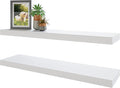 BAMEOS Floating Shelves, 35 in W x 7in Wide Display Shelf with Invisible Brackets, Set of 2 | Gallery Wall & Accent Décor Shelf for Bedroom, Living Room & Entryway White