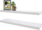 BAMEOS Floating Shelves, 35 in W x 7in Wide Display Shelf with Invisible Brackets, Set of 2 | Gallery Wall & Accent Décor Shelf for Bedroom, Living Room & Entryway White