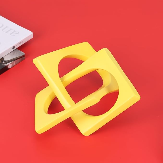 Jax Geometric Yellow Knot Statue Decor, Home Bookcase Centerpiece and Tabletop Sculpture, For Home Decor Accent Cube Ornaments