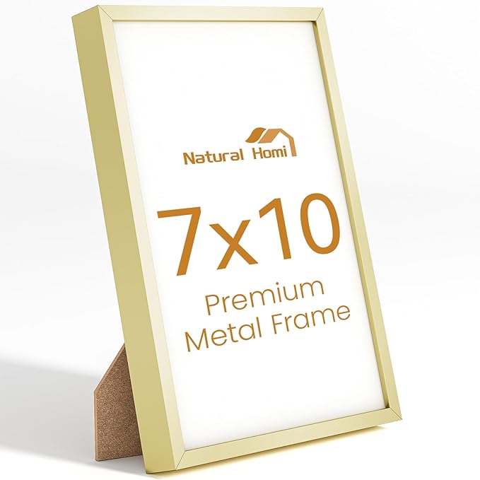 7x10 Aluminum Metal Picture Frame,Tempered Glass Gold Photo Frame 7x10 for Family Photo,Posters,Art,Document to Wall Mount Horizontally or Vertically