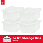 IRIS USA 4-Pack Storage Bins with Lids, 17 Quart, Shoe Boxes Clear Stackable Containers Organize Shoes Closet Shelves, Classroom Organization Teacher Tools, Game Storage - BPA-Free Plastic