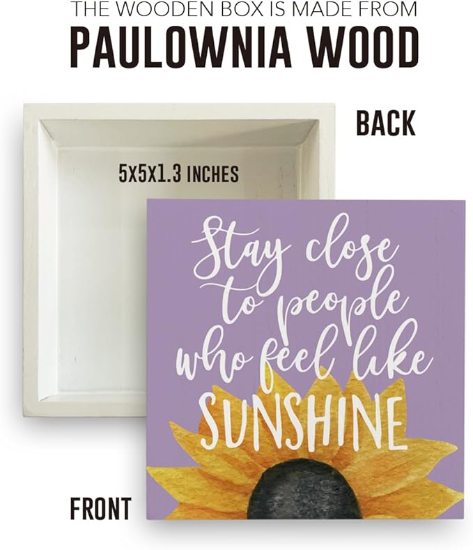 Sunflowers Purple Room Decor Sunflower Gifts for Women Spring Decor Purple Accessories Sunflower Wooden Box Sign for Home Office Desk Tabletop Shelf