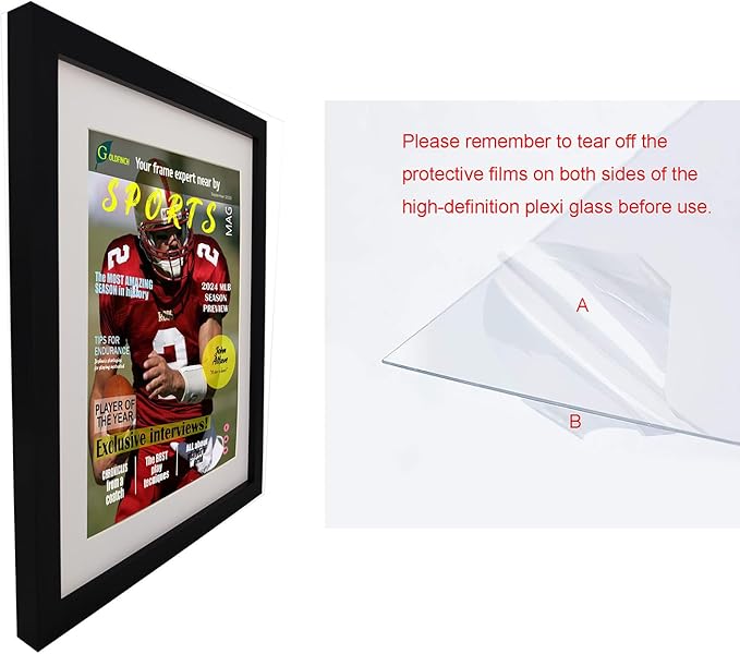 Goldfinch 2 Packs Sports Magazine Frames Displays Magazines Measuring 8.5 x 11.25 or 8.25 x 11 inches with Double White Core Matting, Deep Frame Moulding, with Installed Hanger