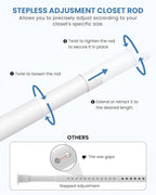2 PACK Closet Rods for Hanging Clothes, 17 to 39 Inches Stepless Adjustable Metal Closet Rod, 1.3 Inches Heavy Duty Clothes Hanging Rod for Closet Wardrobes Laundry RV, White