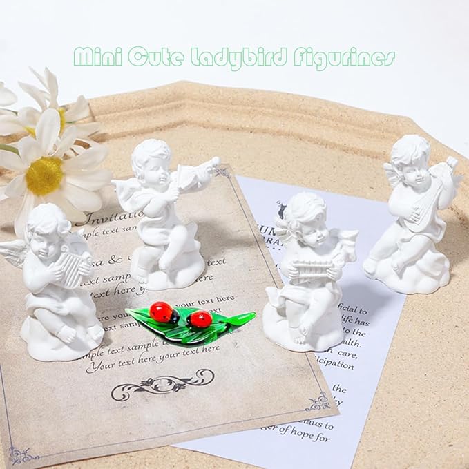 Tiny 2.16" Long Ladybird Figurine - Miniature Hand Blown Glass Ladybug Insect Colorful Crystal Animals Statue Decorative Collectible Figurines Décor Gifts