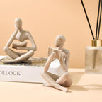 Jinkoozz Gold Reading Women Statue, Thinker Sculptures, Abstract Art Ornament, Modern Aesthetic Figurine Decoration, Suitable for Home Living Room Bedroom Office Shelf Table Desk Bookshelf Decor