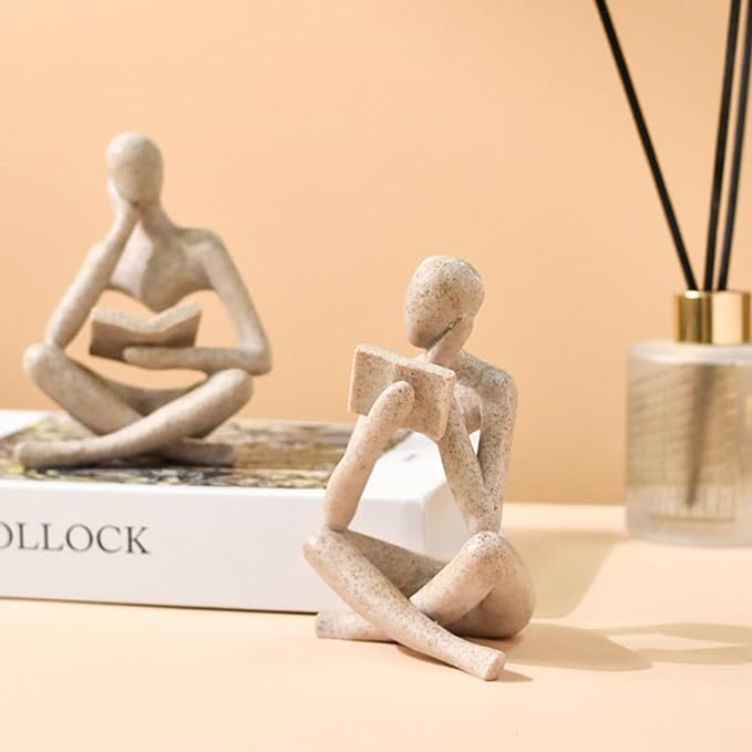 Jinkoozz Gold Reading Women Statue, Thinker Sculptures, Abstract Art Ornament, Modern Aesthetic Figurine Decoration, Suitable for Home Living Room Bedroom Office Shelf Table Desk Bookshelf Decor