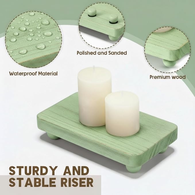 Maitys 3 Pcs Wooden Risers for Display Pedestal Stand Wooden for Decor Farmhouse Vintage Rustic Stackable Kitchen Stand Tray Riser, 3 Sizes(8 x 4.3, 6 x 3.5, 4 x 2.8 in,Green)